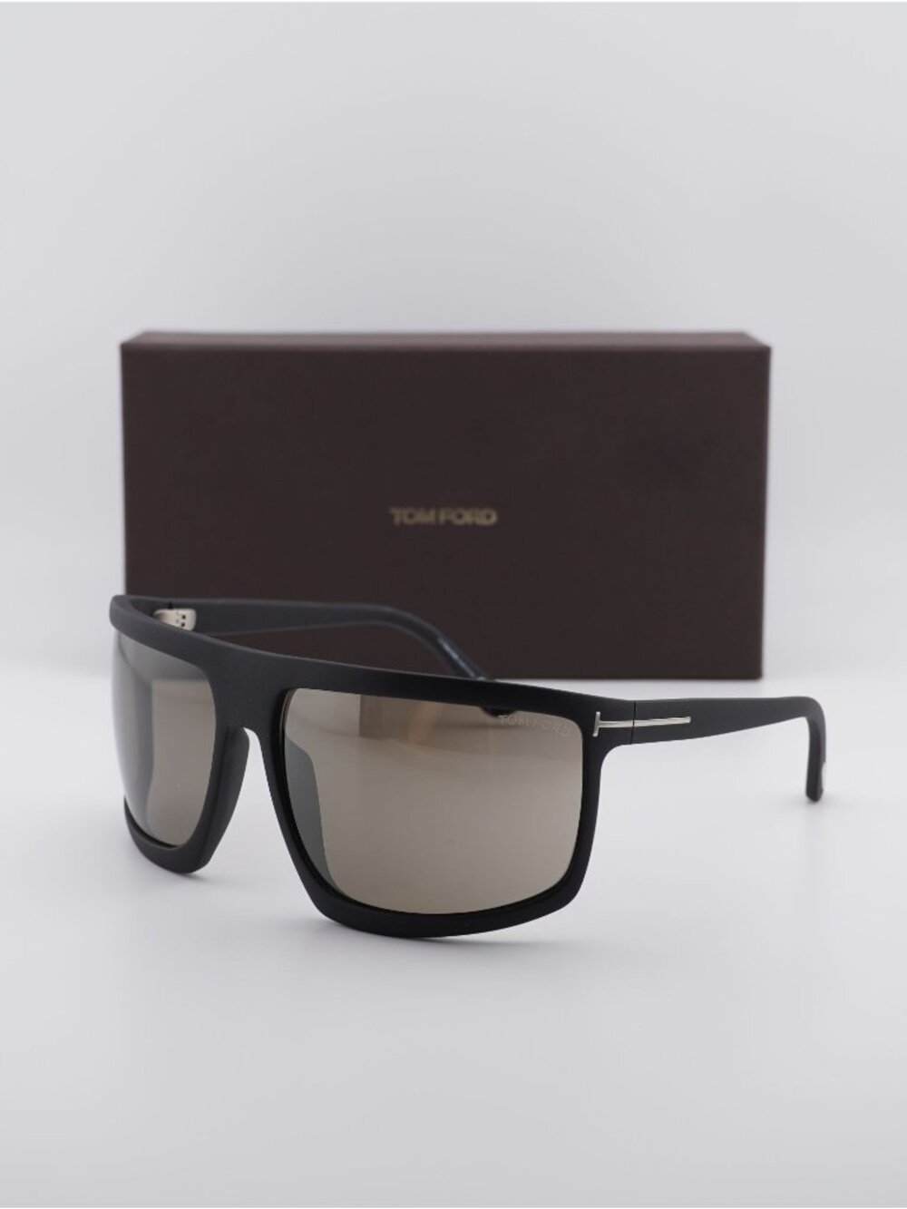 Tom Ford Clint-02 FT1066 02L Shield Sunglasses - Matte Black \ Roviex Mirror